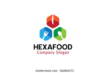 Hexagon Food Logo Vector Symbol Icon Design Illustration