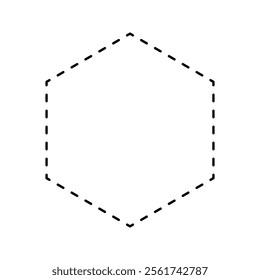 Hexagon form with stitch dotted line isolated on white background. Dashed basic geometric shape. Cut here pictogram for sale coupon, price discount. Vector outline illustration.