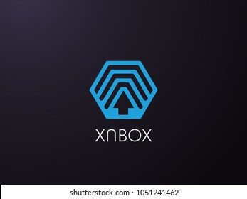 hexagon forward box arrow, abstract polygon logo template. logistic delivery courier transport service logo concept design.