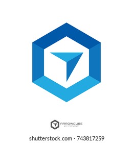 Hexagon Forward Box Arrow, Abstract Polygon Logo Template. Logistic Delivery Courier Transport Service Logo. Minimal Concept Design. Vector Illustration