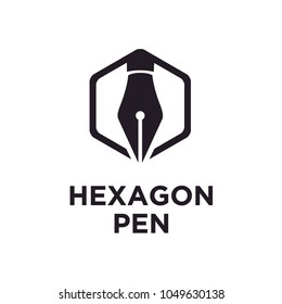 Hexagon Fountain Pen Nib Symbol  for writer journalist education logo design