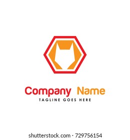hexagon fox head logo template
