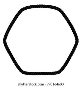Hexagon Frame from Black rope for Your Element Design, Isolated on White 