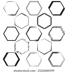 Hexagon frame collection. Abstract geometric shapes. Vector decorative outlines. Modern hexagonal elements.