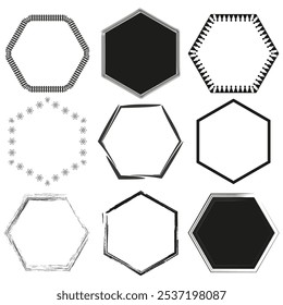 Diseños de marco hexagonal. Fronteras decorativas geométricas. Ilustración vectorial.