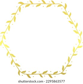 hexagon Frame gold wreath hexagon golden leaf frame wreath flowers award leaf winner frame picture photo frame romantic decoration wedding anniversary Christmas valentine winner award congratulation