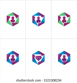 Hexagon Frame with People inside logo vector template