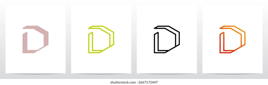Forma de marco hexagonal Geométrica Letra moderna Diseño de logotipo inicial D