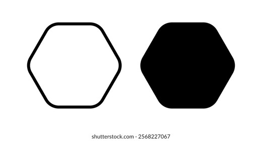 Hexagon frame and shape isolated on white background. Basic geometric figures with 6 rounded corners. Vector graphic illustration.