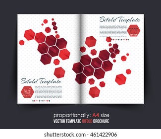 Hexagon Frames Bi-Fold Brochure Design. Corporate Leaflet, Cover Template