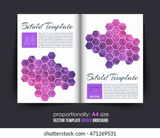 Hexagon Frames Bi-Fold Brochure Design. Corporate Leaflet, Cover Template