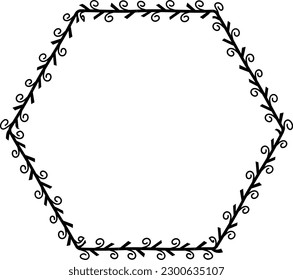 Hexagon-Rahmen Blumenreath Spiralblatt Blumenblatt Blumenvektor-Dekoration triumph Grenze Rahmen eingerahmt gepresste Blumen Hintergrund schwarz für Gratulation Geburtstag Hochzeitstag Valentine Weihnachten neues Jahr