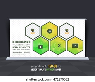 Hexagon Frames Polygonal Outdoor Advertising Design, Horizontal Banner, Background Template