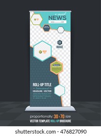 Hexagon Frames Roll-Up Banner, Advertising Vector Background Design

