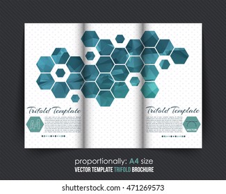 Hexagon Frames Tri-Fold Brochure Design. Corporate Leaflet, Cover Template