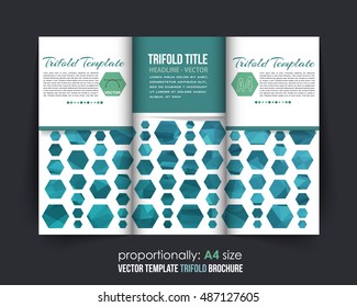 Hexagon Frames Tri-Fold Brochure Design. Corporate Leaflet, Cover Template