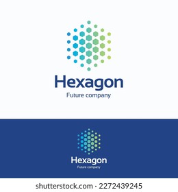 Hexagon futuristic dots logo. Abstract gradient technology symbol