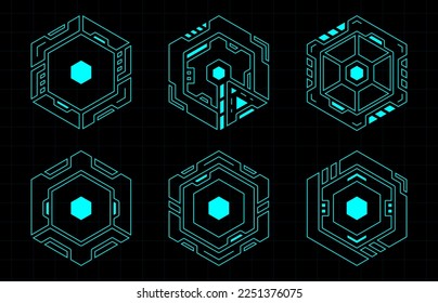 Hexagon futuristic frame hud. Abstract geometric shape vector design for digital technology.