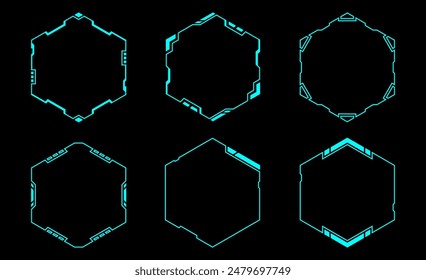 Hexagon futuristic frame hud. Abstract geometric shape vector design for digital technology.	