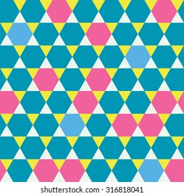 Hexagon geometric background. Polygonal seamless pattern. Origami abstract. Blue and pink texture.