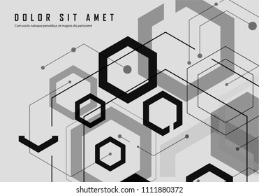 Hexagon geometric design with connect dots and lines.