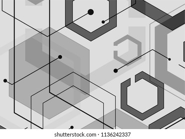 Hexagon geometric design with connect dots and lines.