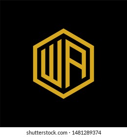 Hexagon geometric initial logo vector. Golden luxury letter WA logo concept. Modern logo flat design template