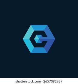 Hexágono Geométrico Letra C Logotipo Diseño Vector Plantilla
