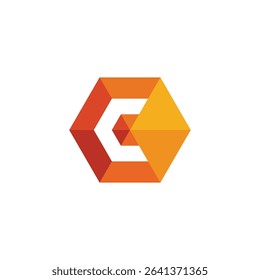 Hexagon Geometric Negative Space Letter C Logo design vector template