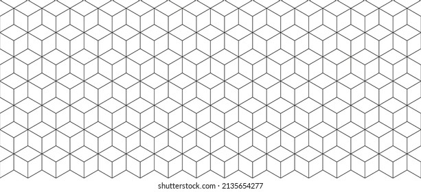 Hexagon geometric seamless pattern. Cube background.Seamless grid texture. Abstract graphic lines in cube shape. Design art for textile, ornament and decoration. Vector.