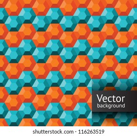Hexagon geometric seamless pattern in orange and turquoise color