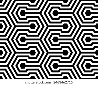 Hexagon Geometric seamless pattern vector. Artistic line art repeating patterns, hive symbol background.