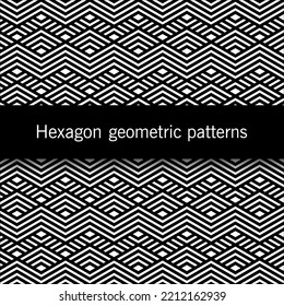 Hexagon geometric set seamless pattern collection, Abstract background, Decorative wallpaper.