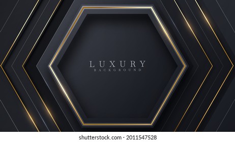 Hexagon geometric shape background with golden line element, luxury scene, cover design modern concept. Vector illustration.