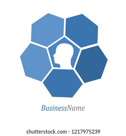 Hexagon geometric shape and human head. Minimal abstract emblem template.