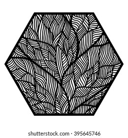 Hexagon. The geometric shape. Style zentangle. White background. Vector 