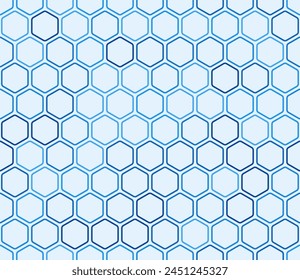 Hexagon geometric shapes background. Bold rounded hexagons mosaic pattern. Blue color tones. Hexagonal shapes. Seamless pattern. Tileable vector illustration.