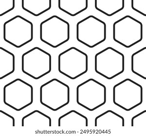 Hexagon geometric shapes background. Bold rounded hexagons mosaic cells with padding. Large hexagons. Seamless tileable vector illustration.