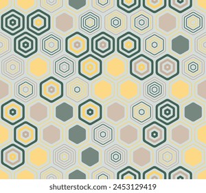 Hexagon geometric shapes background. Geometric elements of varied style and color. Honeycomb cells. Tileable pattern. Seamless background. Beautiful vector illustration.