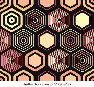 Hexagon geometric shapes background. Geometric elements of varied style and color. Large hexagons. Tileable pattern. Seamless background. Captivating vector illustration.