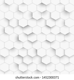 Hexagon geometric white texture, 3D paper background,honeycomb white background with shadows. Vector illustration