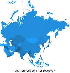Hexagon geometry shape Asia map.All elements are separated in editable countries. Vector illustration EPS10.