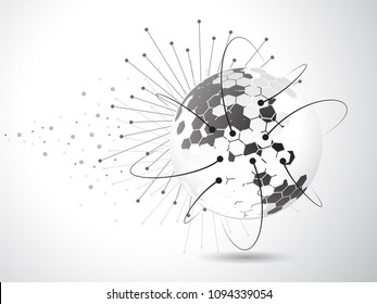 Hexagon global with connection symbol use for techonology and business concept, vector background