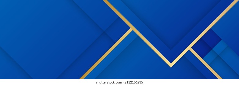 Hexagon Gradient Line Gold Dark Blue Abstract Memphis Geometric Wide Banner Design Background