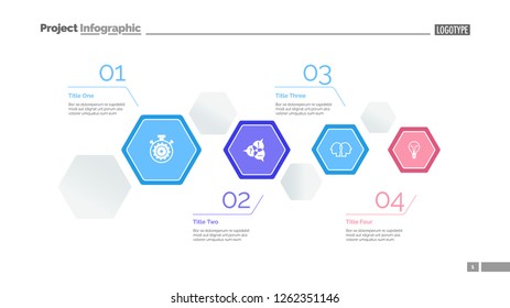 Hexagon graphic chart slide template. Business data. Graph, diagram, design. Creative concept for infographic, report. Can be used for topics like fields, company stricture, system