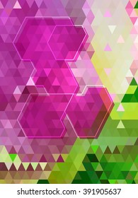 Hexagon graphic on purple triangle pattern