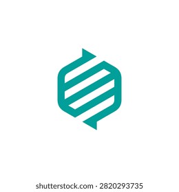Hexagon graphic showcases a teal abstract linear formation on a plain white field for design usage.