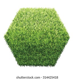 Hexagon of green grass. A lawn with gradient light green to dark green.