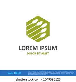 Hexagon Green Leaves Icon Vector Logo Template