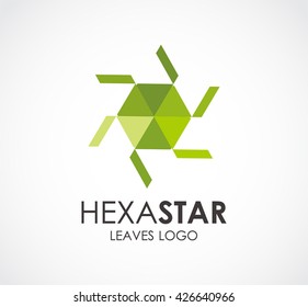 Hexagon green of star circle abstract vector and logo design or template leaves vortex business icon of company identity symbol concept